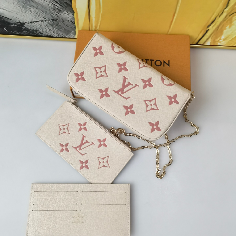 Louis Vuitton Pochette Félicie Monogram Empreinte Latte White / Candy Pink 8.3 Inches M83025