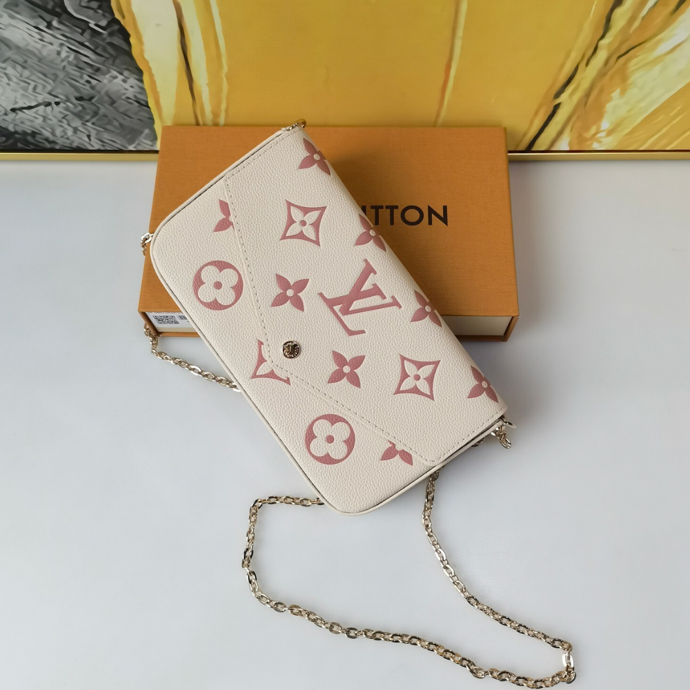 Louis Vuitton Pochette Félicie Monogram Empreinte Latte White / Candy Pink 8.3 Inches M83025